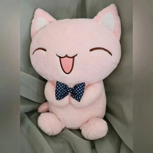 MGF Pink Kitty Cat Plush Polka Dot Bow Tie Stuffed Animal Toy Anime